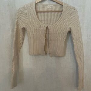 Cream Ribbed Cropped Cardigan